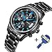 SONGDU Mens Quartz Multifunction Big Face Casual Date Watch Cool Blue Hand Stainless Steel Band