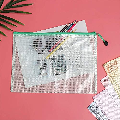 Koogel Zipper File Bags, 12Pcs Plastic Zip Envelopes Multiple Sizes Plastic Document Bags for School and Office Supplies A4 A5 A6 B4 B5 B6