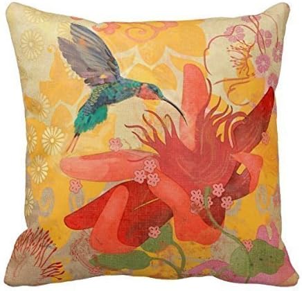 DECORLUTION Pillowcase One Side Decorative Cushion Cover Pillowcase Purple Blue Aqua Hummingbird Birds Red Tropical Throw Pillow  (20inchx20inch)