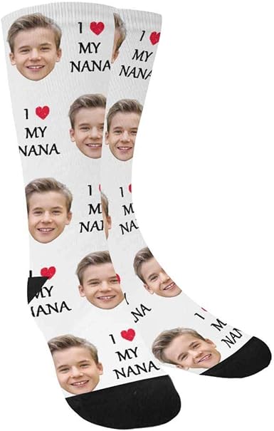 Amazon Com Custom Face On Socks I Heart My Nana Gift For Mother S Day White Socks With Personalized Faces On Them Clothing