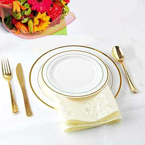 Gold Splendor 1000 Piece Pack Premium Plastic Plates and Cutlery Set for 200 Guests – 200pc 10” Dinner, 200pc 7” Salad… - Image 5