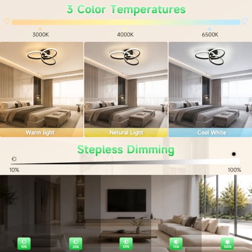 OTREN 47 cm 40 W LED Living Room Ceiling Lamp with Remote Control | 3000K-6500K, Night Light, Timer, Memory Function, Black Ceiling Light for Bedroom, Kitchen