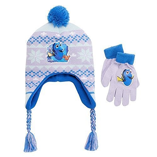 Disney Finding Dory Girls Nemo Fairisle Pom-pom Earflap Hat & Gloves Set