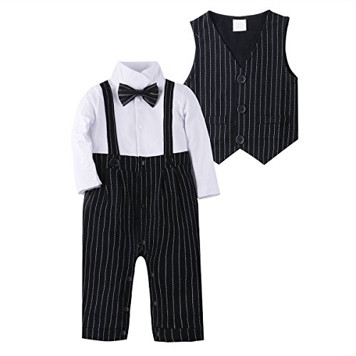 Baby Boy Suit Clothes Adorable Baby Tuxedo Jumpsuit Outfit Romper 2Pcs with Vest