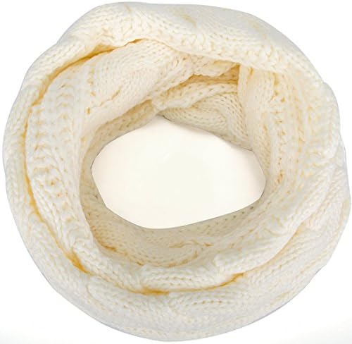 MOTINE Women's Winter Thick Ribbed Knit Warm Circle Loop Infinity Scarf (White)