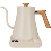 Gooseneck Electric Kettle, White, 0.9L | &plusmn;1℉ Temperature Control, 304 Stainless Steel, Ultra-Quiet, Auto Boil Detection, 8 Safety Protections &amp; Memory Function