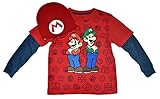 Nintendo Super Mario Boys' Long Sleeve T-Shirt With Beanie (Medium)