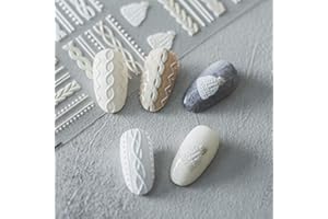 POWPOP Winter Sweater Nail Art Stickers 5D Embossed Nail Decals 1PCS Elegant Sweater Pattern Self-Adhesive Nail Stickers Nail Art Supplies French Stripe Line Nail Decals for Acrylic Nails Manicure Decoration