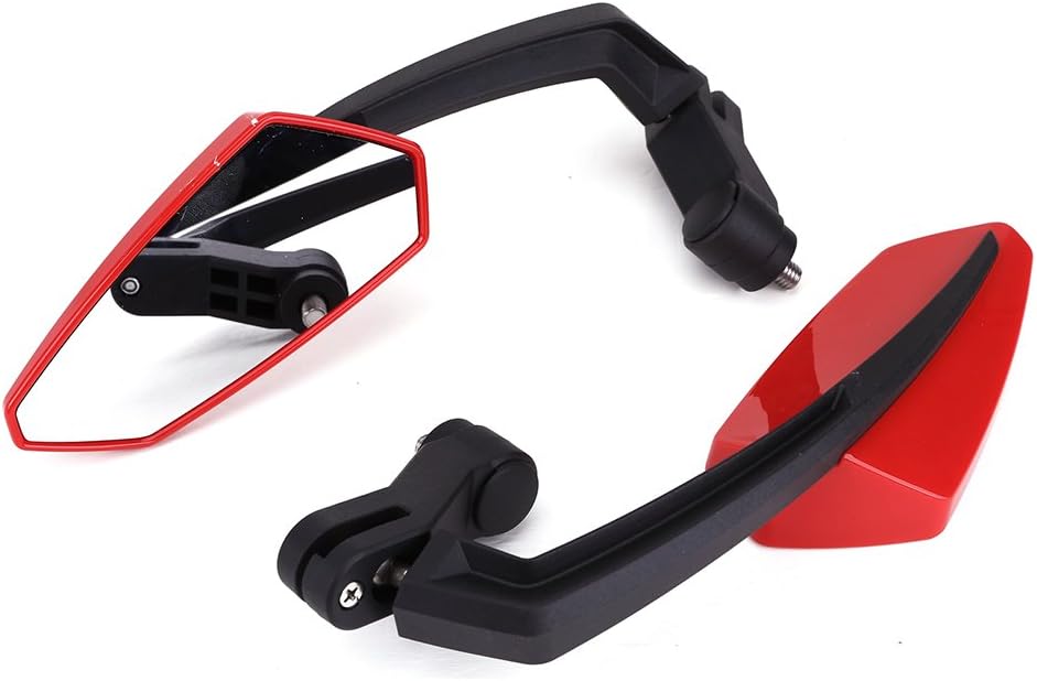 Pair Universal Motorcycle Rear View Mirrors 10mm 8mm Fitment Scooter Sports Bike Motorbike Rear View Side Handlebar End Choppers Cruiser 360 Degree Rotating (Red) - Image 4