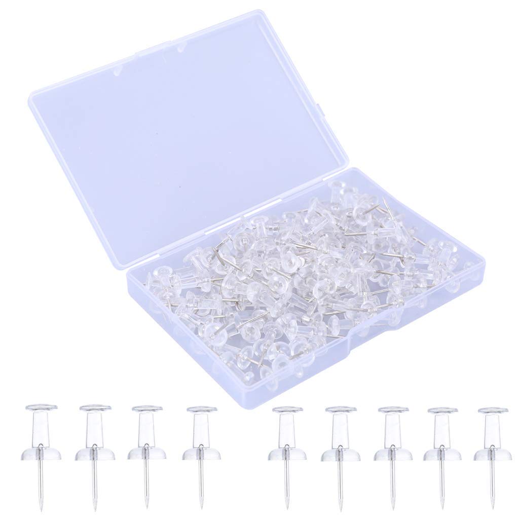 Febbya Push Pins,200 Pack Clear Thumbtack Metal Map Pins with Plastic Heads and Steel Needle Points for Cork Board Decorative Office 2CM