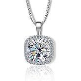 JOLINO Princess-cut Moissanite Necklace for Women,Square Halo Moissanite,925 Sterling Silver Plated with Platinum,Gift for Women,for Valentine's Day,Birthday,Wedding,Anniversary,Graduation