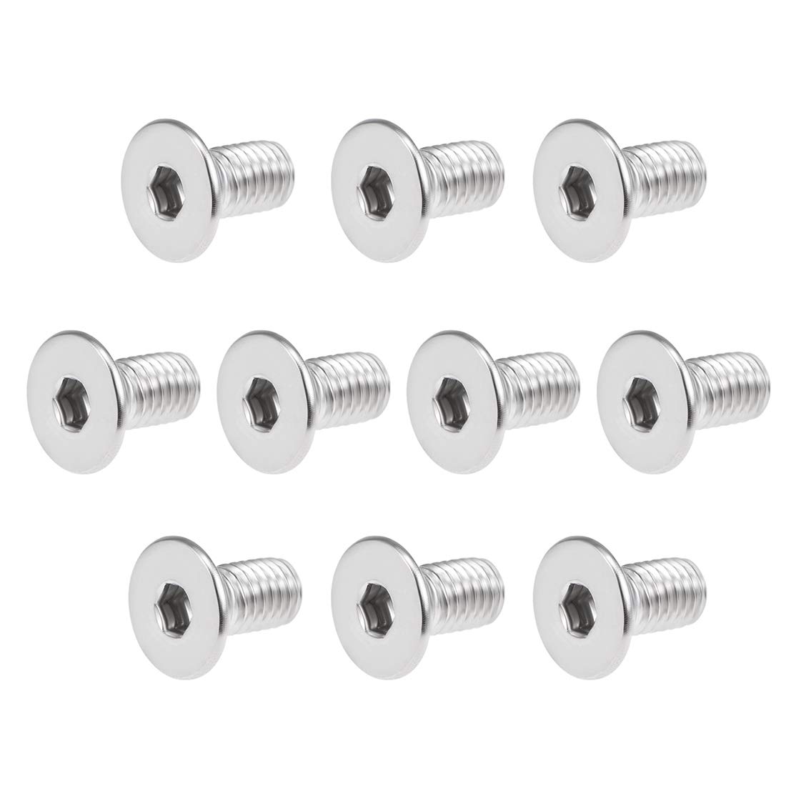 sourcing map M5x10mm Flat Head Machine Screws Inner Hex Screw 304 Stainless Steel Fasteners Bolts 20Pcs