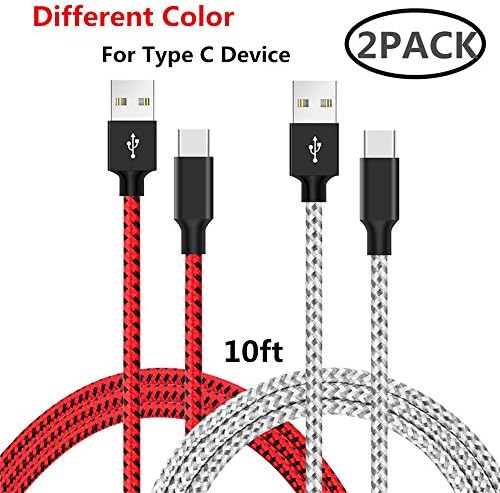 USB Type C Cable, VPR [New] 2-Pack 10ft (3m) Different Color Nylon Braided Type A to C Data Charging Cable for Galaxy S8/ S8+ Plus, Note 8, Z981, LG G6 G5, Nintendo Switch (BlackRed/Silverwhite)