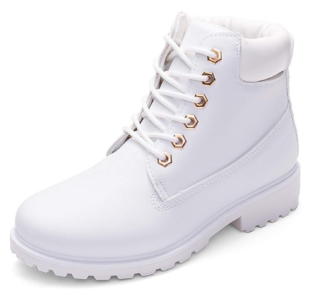 DADAWEN Women's Round Toe Waterproof Lace Up Platform Chunky Low Heel Work Combat Boots Fashion Ankle Booties - Image 3