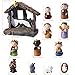 Unomor Shinning Nativity Scene Set for Kids Christmas Decorations, Set Stable with Moveable Figures, Mary Joseph Wisemans Sheep Donkey Camel, Resin, 12 Pieces