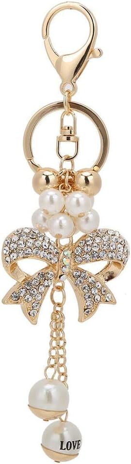 Rhinestone Bowknot Keychain, Alloy Pearl Key Ring Charm Pendant for Women Girls Girls Purse Bag Mobile Phone Decoration Accessory