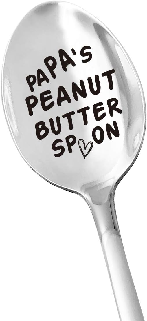 Best Dad Gifts - Papa's Peanut Butter Spoon - Peanut Butter lovers Stainless Steel Engraved Spoon - Funny Gift for Father's Day/Christmas/Birthday from Daughter/Son/Wife
