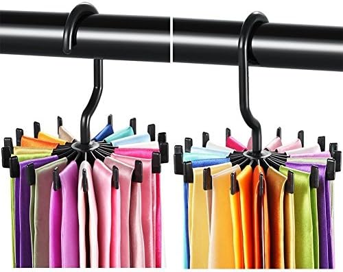 Whellen 2 Pack Scarf Organizer, 360 Degree Rotating Updated Twirl Tie Rack Adjustable Tie Belt Hanger New (Black)