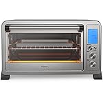 hOme 6 Slice Convection Toaster Oven - Stainless Steel Countertop Toaster for 12 Inch Pizza with Bakeware Pan Broiler Rack and Rotisserie Accessories - 10 Cooking Functions and Digital Display