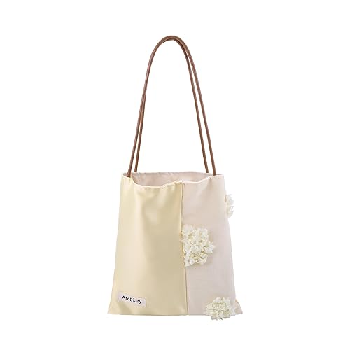 ArcDiary Hobo Bags for Women, Large Capacity Tote bags, Color-blocking Shoulder Bags with Inner Pockets (Creamy Yellow)