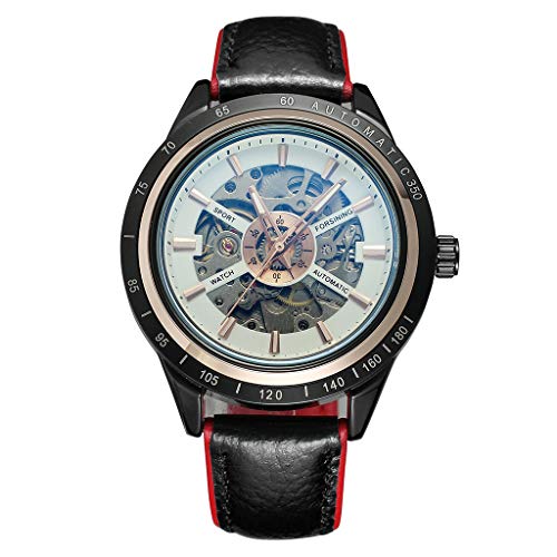 YEZIJIN Motorcycle Design Transparent Red Black Belt Waterproof Men's Automatic Watch Under 20