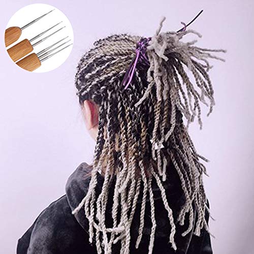 Iceyyyy 6PCS 0.75mm and 0.5mm Dreadlocks Crochet Hooks Set - 4 Pieces Bamboo Hair Extensions Crochet Weaving Needles and 2 Pieces Dreadlocks Interlock Needle Tool for Braid Craft