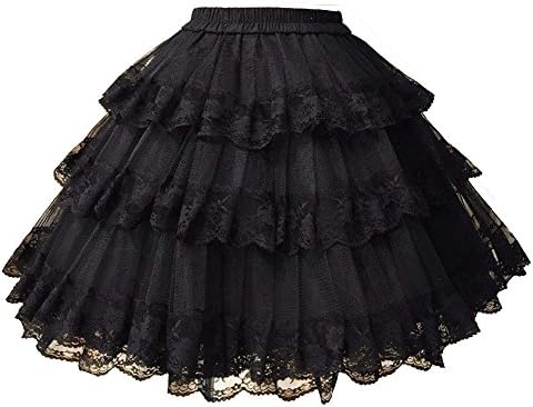 GUOXIANG Womens Three Layers Lace Lolita Petticoat Tutu Underskirt Black L