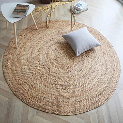 Photo 1 of FRELISH DECOR Handwoven Jute Area Rug - 3 feet Round - Natural Yarn - Rustic Vintage Beige Braided Reversible Rug - Eco Friendly Rugs for Bedroom - Kitchen - Living Room - Farmhouse (3' Round)