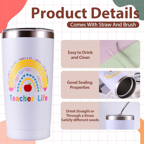COSBERY Thank You Teacher Gifts for Women, 20Oz Stainless Steel Teacher Travel Mug with Lid and Straw, Best End of the Year/Christmas/Birthday/Leaving Gifts from Students/Parents