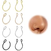 Soziprix Fake Nose Rings 8PCS, Clip On Nose Ring No Piercing, Faux Septum Nose Rings for Beginners, Adjustable 20G, Black Gold Rose Gold Silver