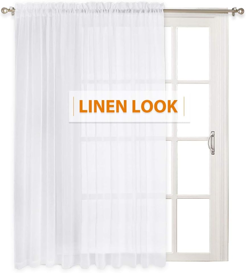 Amazon Com Ryb Home Extra Wide 100 Inch Linen Look White Sheer