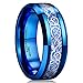 King Will Dragon Men Women 8mm Tungsten Carbide Ring Blue Carbon Fiber Silver Celtic Dragon Inlay Wedding Band