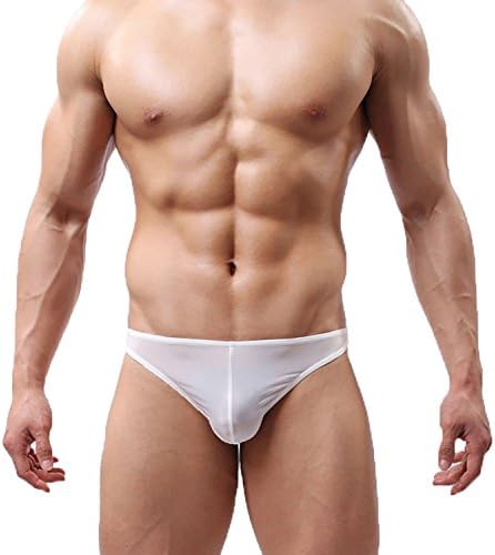 Ajim Negozio(TM) Men's 3-pack Low waist Soft Thongs Transparent underwear (S, White)