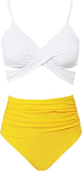 yellow two piece set swimsuit