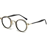 JOLLYNOVA Tate Retro Titanium Acetate Prescription Glasses Frame，Luxury Round Eyeglasses with Blue Light Lenses 48-24-148mm