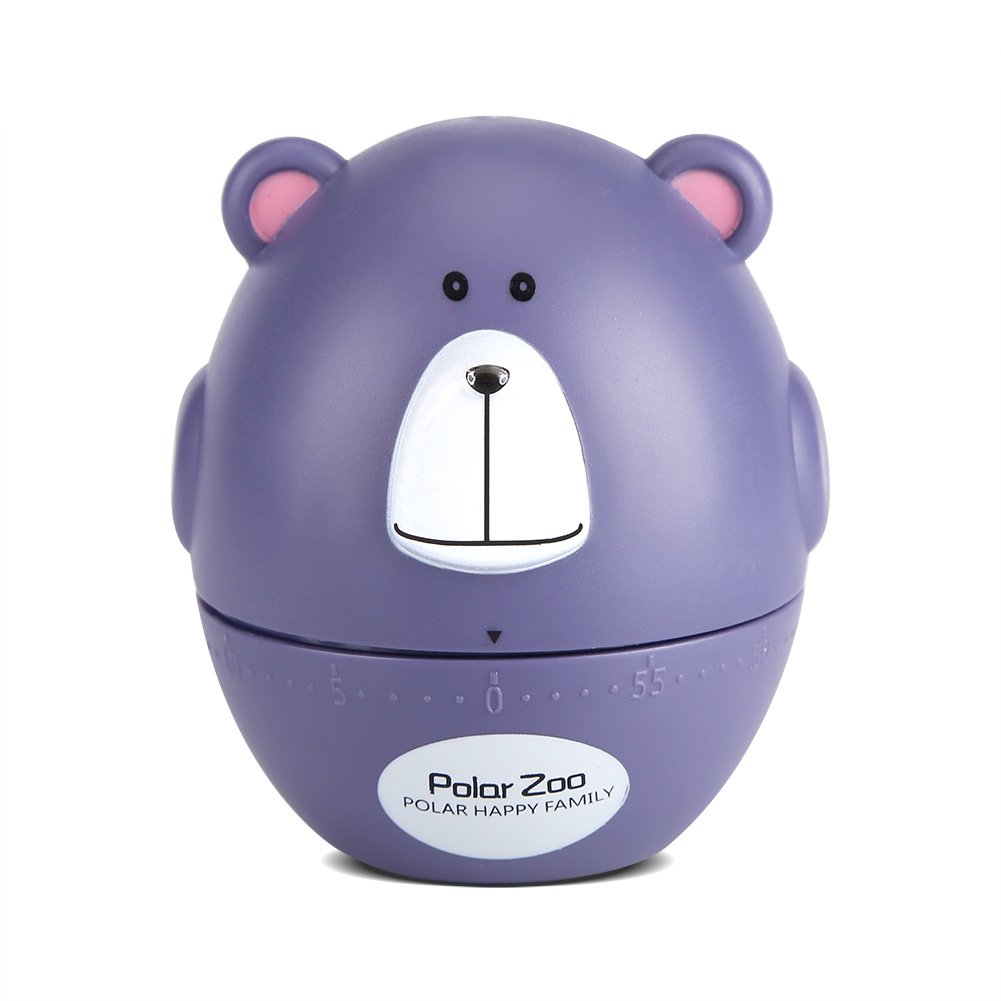 Cute Cartoon Kitchen Timer Mini Animal Timer Countdown Cooking Supplies 55-Minute Mechanical(#Purple Bear)