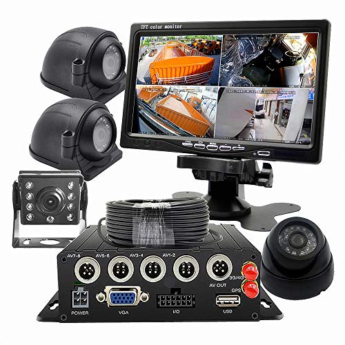 WeniChen 4G GPS 720P MDVR kit for Bus Truck Trailer Real Time Remote Monitor on PC Smartphone - 4CH 128GB SD Card Video Recorder + 4X Front Side Rear View Cameras + 7