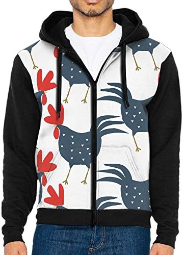 ThunderLL Cock Men's Adult Casual Pocket Hooded Sweater Zipper Hoodie Long Sleeve Sweatshirt Jacket
