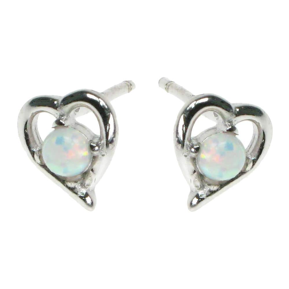 Heart Stud Earrings - 925 Sterling Silver with Snow Opal - Gift Boxed