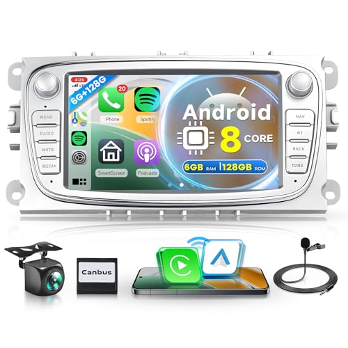6G+128G 8 Core Wireless Carplay Android Car Radio for Ford Focus II MK2 Mondeo S-Max C-Max Galaxy 7 Pollici Car Radio Android Auto GPS WiFi Mirror Link Bluetooth FM/RDS/DSP/SWC Telecamera Posteriore