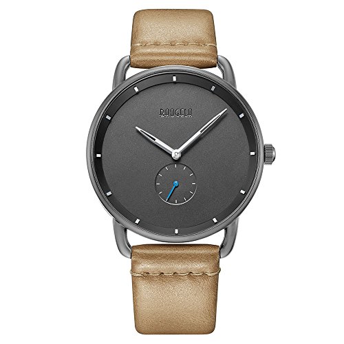 BAOGELA Mens Sports Casual 41mm Alloy Case Leather Band Quartz Movement Wrist Watch