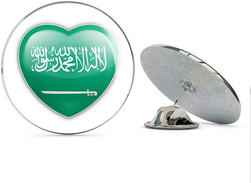 Nics PinsI Love Saudi Arabia Glossy Heart Flag Round Metal 0.75" Lapel Pin Hat Shirt Pin Tie Tack Pinback