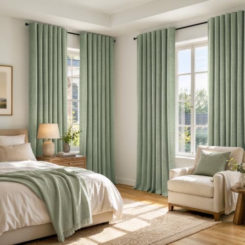 MIULEE 100% Blackout Linen Curtains 42 x 84 Inch Sage Green 2 Panels | Thermal Insulated, Room Darkening Drapes for Bedroom Living Room, Back Tab Rod Pocket Pinch Pleated, Solid Luxury Decor