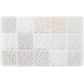 Mix 15 Color Glass Seed Tube Beads Glass Bugle Beads Loose Kit for Jewelry Making DIY Craft Beading (Mix 15 Color, White)