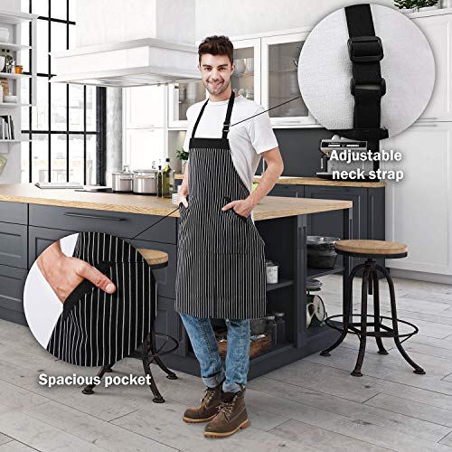 image for Adjustable Bib Apron with Pockets - Extra Long Ties, Commercial Grade,