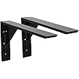 Heavy Duty Shelf Brackets 2 Pack 16" x 10" x 2.5" Black Steel 3/8" Thick Countertop Support Mantel L Bracket for Wood Granite Quartz Countertop