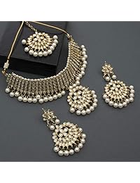 Aheli Indian Wedding Wear Faux Kundan Necklace with Maang Tikka Set Ethnic Fashion Jewelry for Women