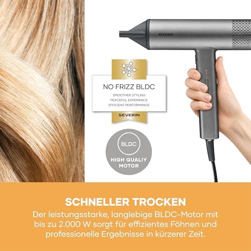 Ionen-Haartrockner inkl. Diffusor, Konzentrator, leistungsstarker Föhn und langlebiger Haar-Trockner, BLDC-Motor, Ionic-Technologie, S-Style Speed Pro, 2,8m Kabel, 2.000W, anthrazit, HT 0171