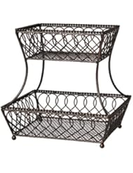 Gourmet Basics by Mikasa 5201553 Loop and Lattice 2-Tier Metal Rectangular Fruit Storage Basket, 14-Inch, Antique Black