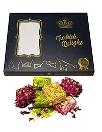 Turco Delight Varios% 100 hecho a mano caja de regalo Gourmet experiencia de Rose & Pomegranate Sabor fantástica de lujo con Pistachio (16 – 22 Pcs) 17 oz